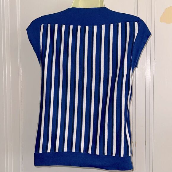 Vintage 60s Jantzen Navy & White Vertical Striped Sleeveless Top with Ribbed Hem - Picture 5 of 7